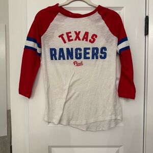 PINK Victoria's Secret Texas Rangers Red and White Raglan Shirt- Size XS
